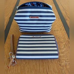 Stella & Dot Striped Navy & White Tech Wristlet & Travel Pouf: 2 For 1